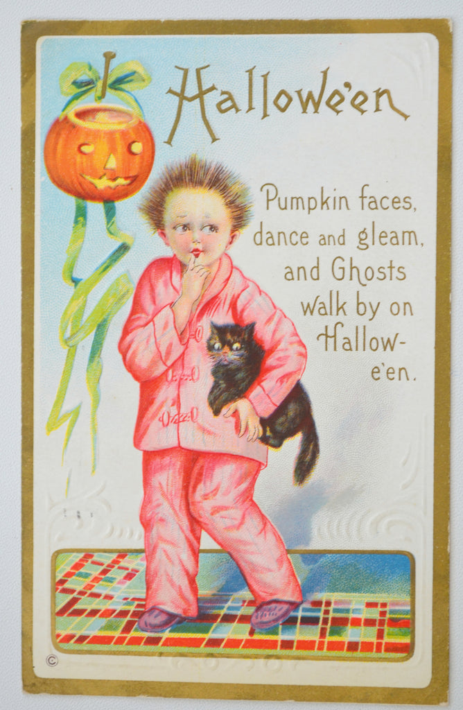 Halloween Postcard Child Holding Black Cat 226 Series