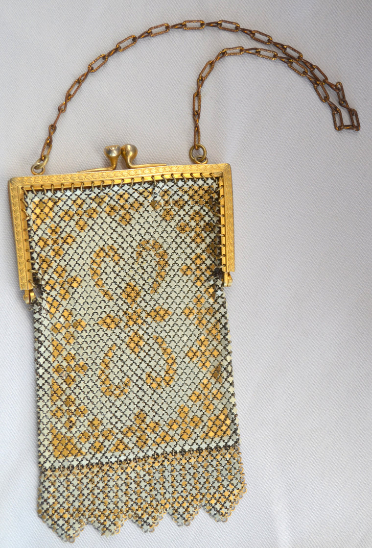 Mandalian Metal Enamel Mesh Purse Art Deco Handbag Flapper Period Fashion