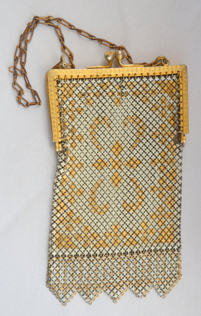 Mandalian Metal Enamel Mesh Purse Art Deco Handbag Flapper Period Fashion