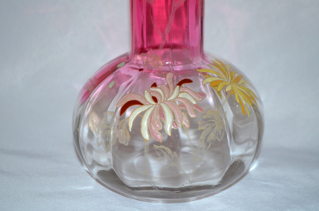 French Legras St Denis Chrysanthemum Large Glass Vase