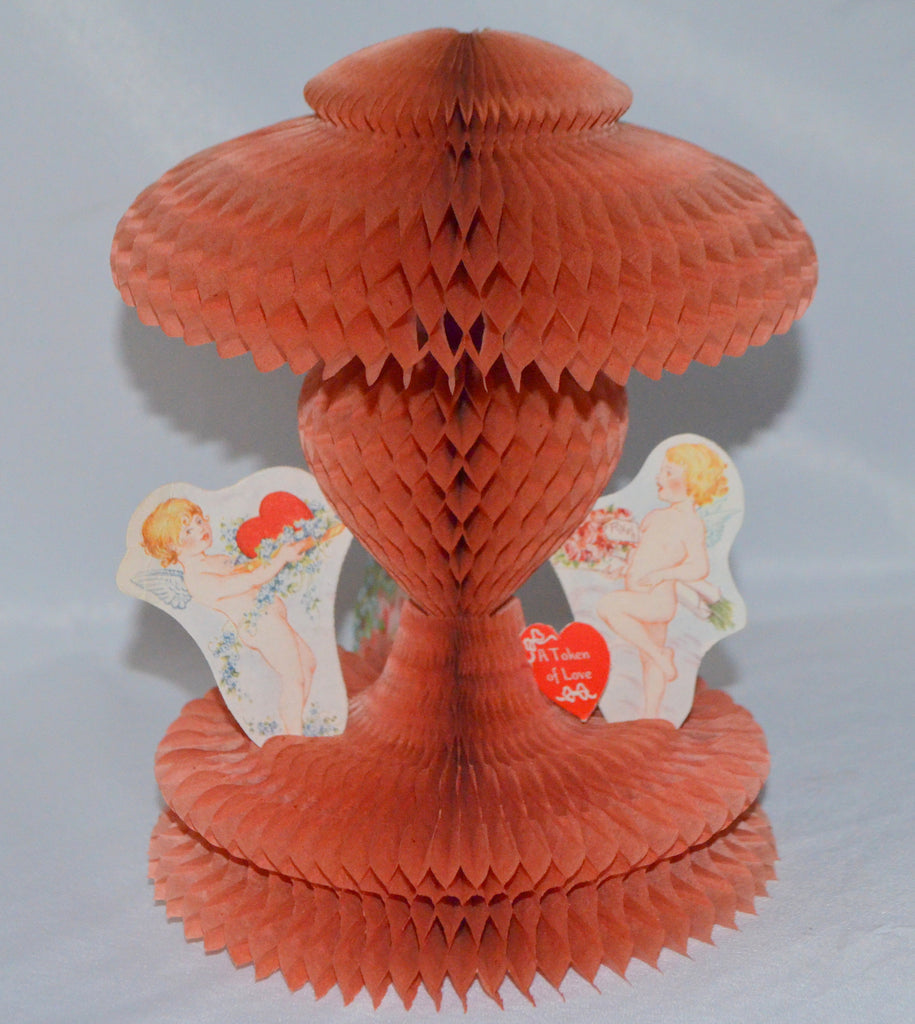 Beistle 3D Honeycomb Stand Up Valentine Card Two Dancing Fairy Cupids w/ Hearts