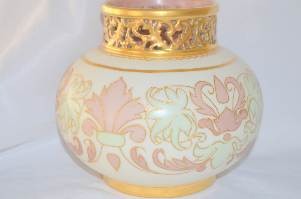 Limoges French Porcelain Pouyat Large Reticulated Decorated Vase Artist Signed 1895