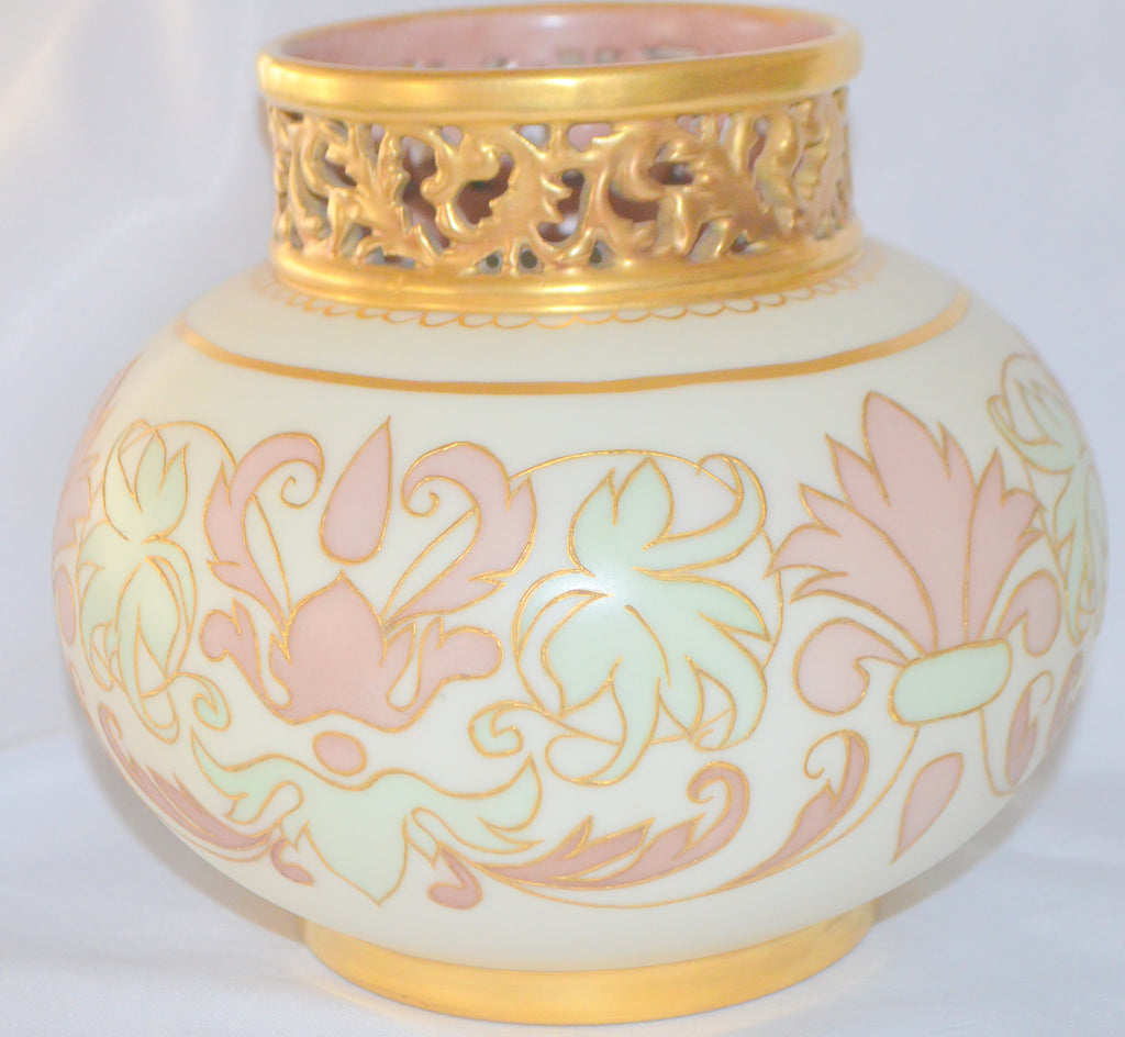 Limoges Porcelain Pouyat Vase Artist Signed Dated 1895 Reticulated Art Nouveau Pattern