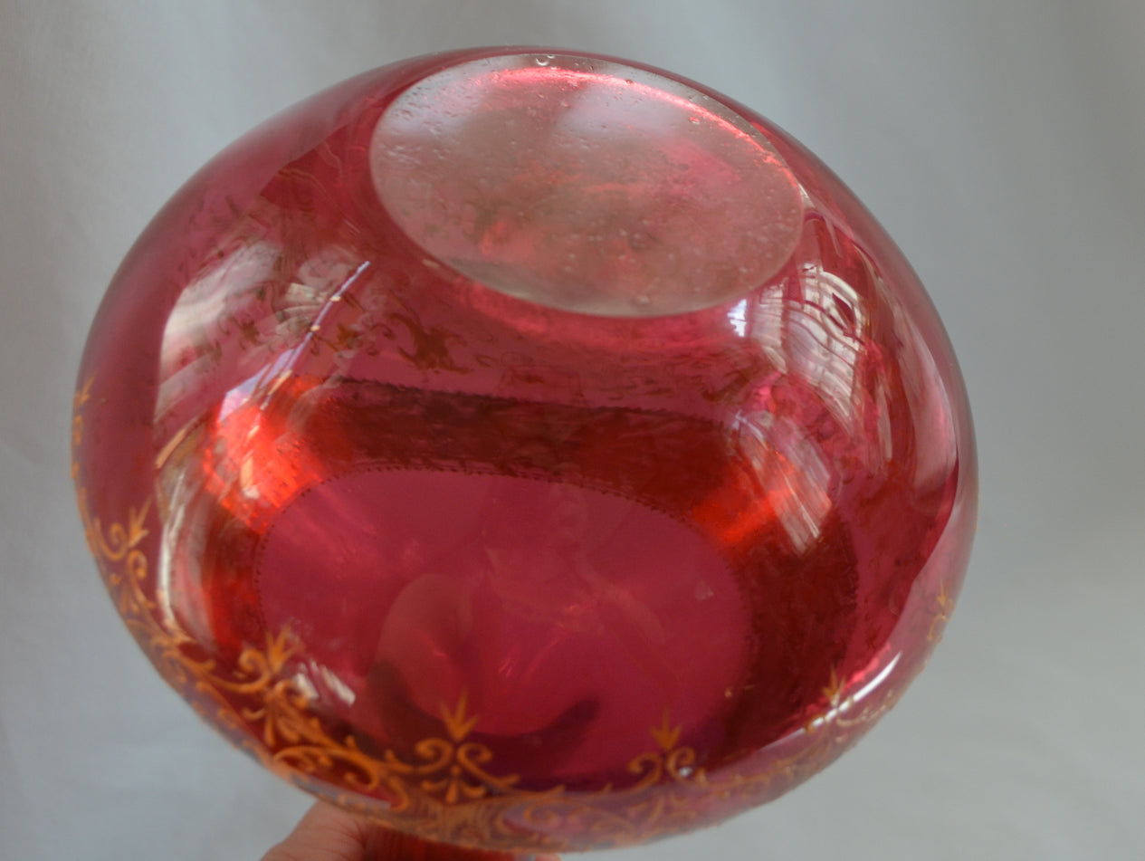 Moser Art Glass Vase Cranberry Gold & Raised Enamel Bohemian 1800s Victorian Period Glass