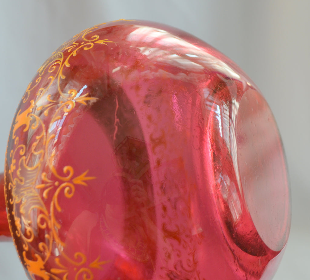 Moser Art Glass Vase Cranberry Gold & Raised Enamel Bohemian 1800s Victorian Period Glass