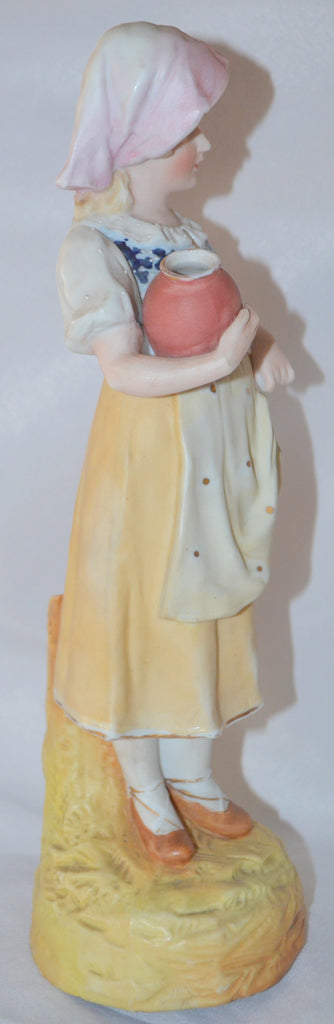 Heubach Bisque Statue Peasant Woman Holding Jug