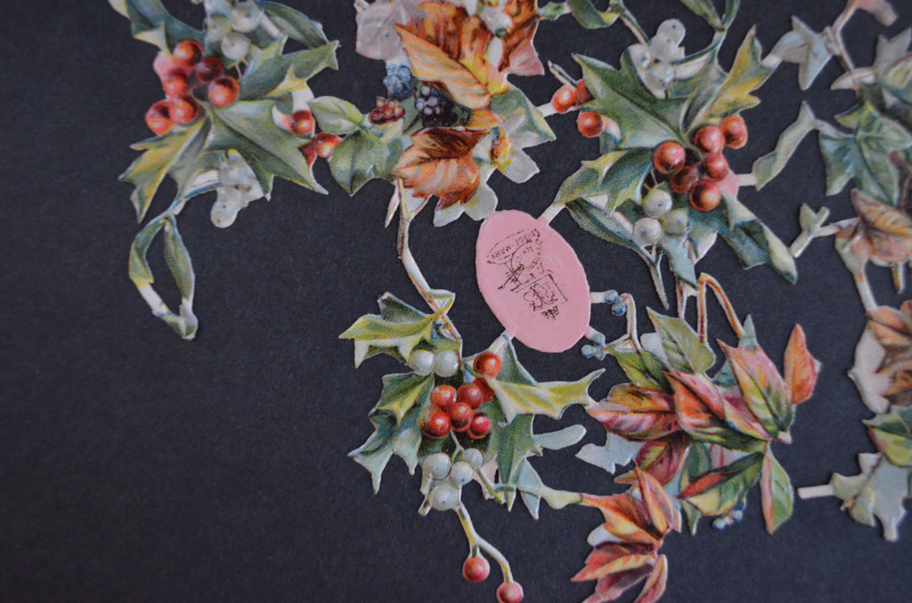 Raphael Tuck Die Cut Sheet Christmas Holly and Cranberries with Greenery