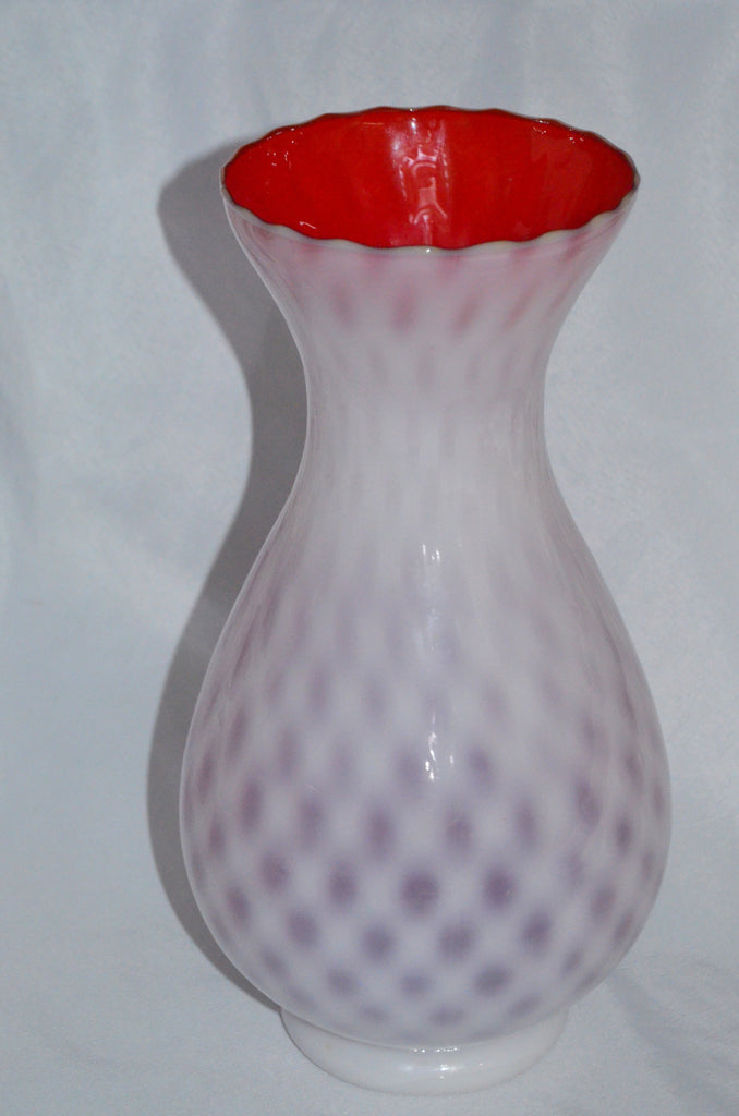 Kanawha American Art Glass Vase Ruby Red Satin Opalescent Diamond Optic Quilt Pattern 12"