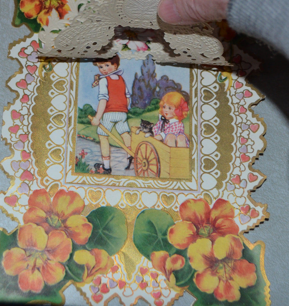 Valentine's Card by Whitney Publishing Paper Lace Over Die Cut Image of Children