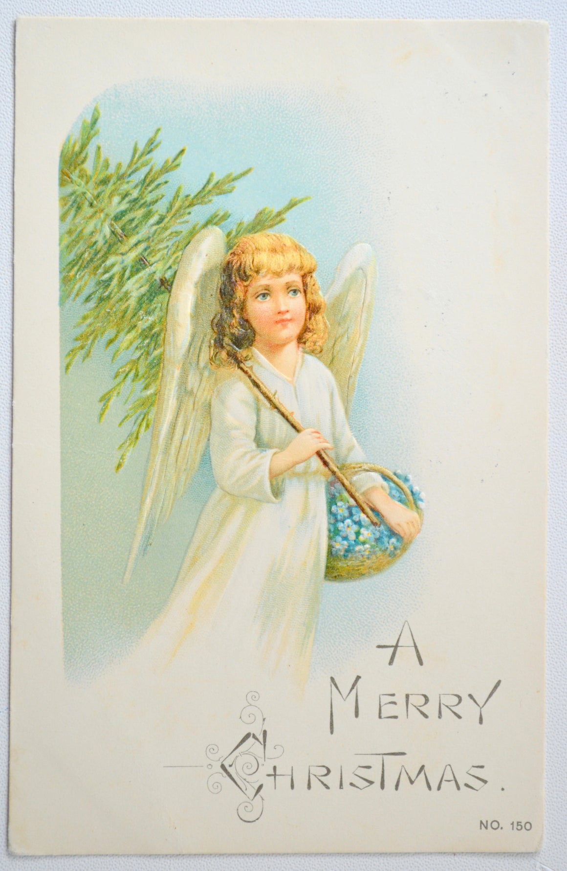 Christmas Postcard Angel Holding Tree Series 150 Printed in Germany