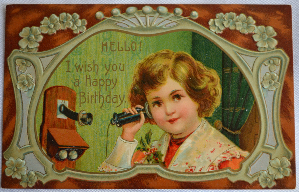 Antique Embossed Birthday Postcard Ellen Clapsaddle Series 642 Small Child with Phone