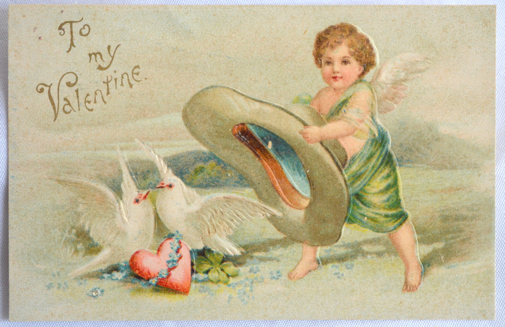 Valentine Postcard Artist Ellen Clapsaddle International Art Publishing Child Cupid with Hat & Birds
