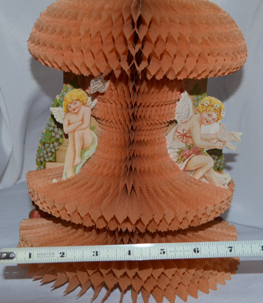 Antique Valentine's Day Card Stand Up Honeycomb Beistle with Die Cut Embossed Cupids Large Size