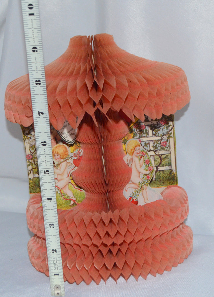 Antique Valentine's Day Card Stand Up Honeycomb Beistle with Die Cut Embossed Cupids with Hearts Double Honeycomb Bottom