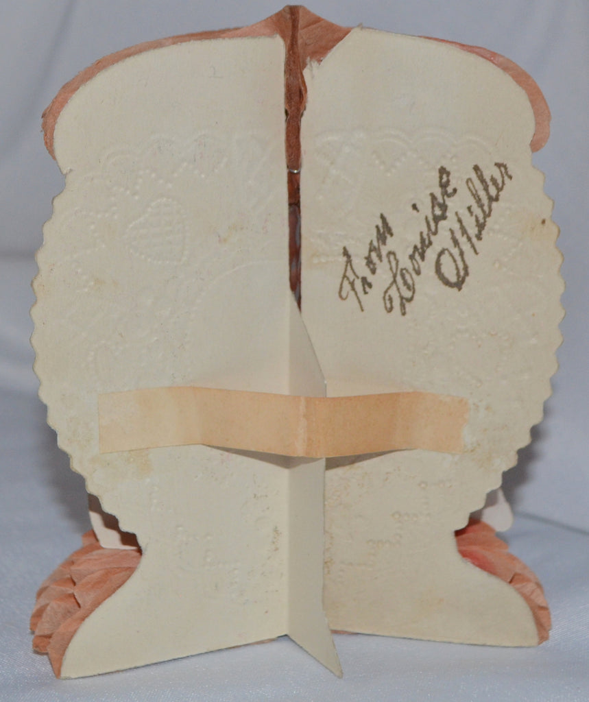 Antique Valentine's Day Card Stand Up Honeycomb Beistle with Die Cut Embossed Cupid with Heart