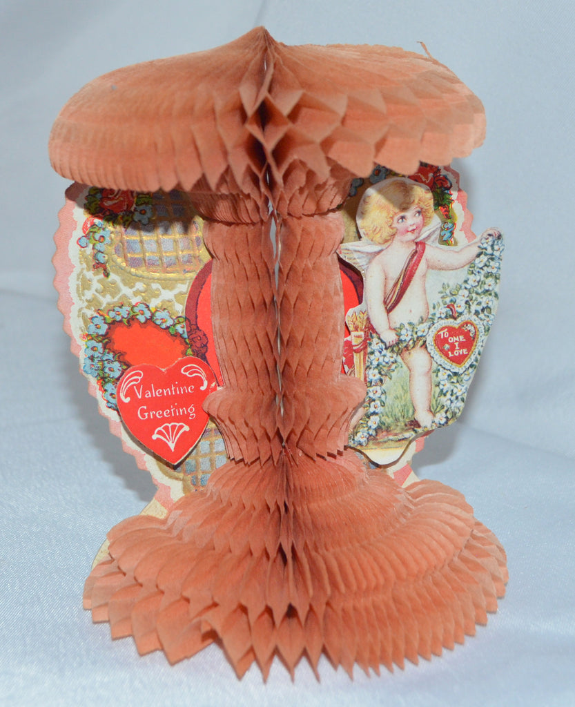 Antique Valentine's Day Card Stand Up Honeycomb Beistle with Die Cut Embossed Cupid