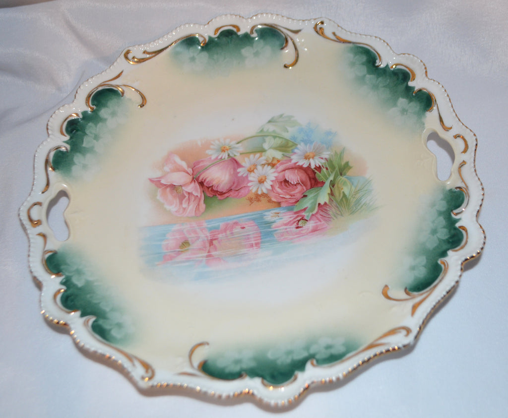 RS PRUSSIA Cake Plate Reflecting Poppies Daisies FD 36 Mold 304