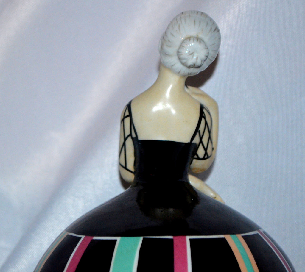 Robj French Art Deco Covered Jar Tobacco or Vanity Box Asian Lady w/ Fan