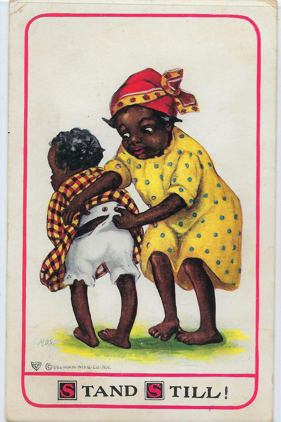 Black Americana Postcard Young Child Being Spanked Artist Initialed
