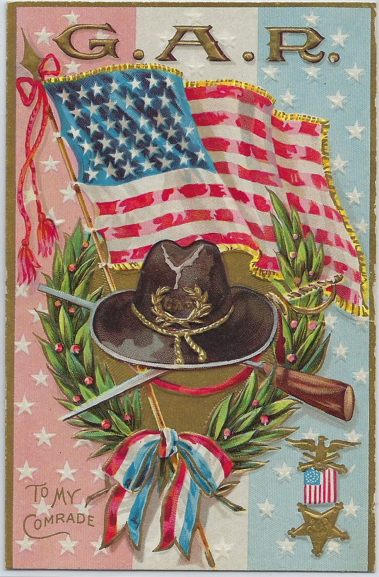 Patriotic Postcard GAR Memorial Day Decoration Day Series 2 Hat American Flag Bayonets'