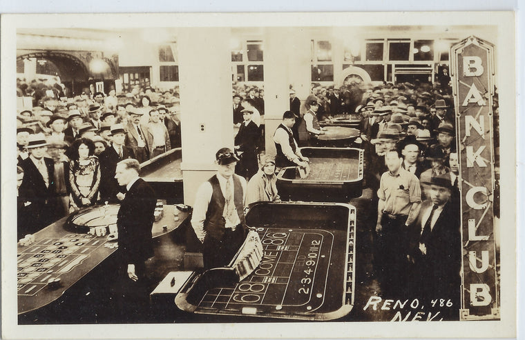 RPPC Real Photo Postcard Bank Club Gambling Casino Reno Nevada Interior Scene 1940s Eastman Kodak