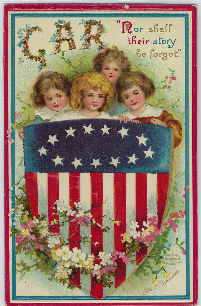 Memorial Day GAR Postcard Children Holding Red White Blue Shield Artist Ellen Clapsaddle Series 973