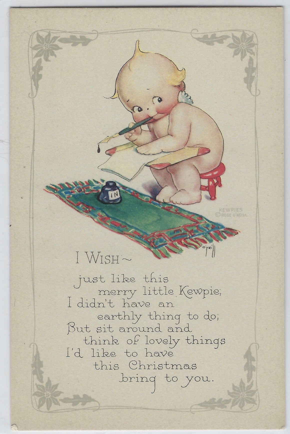Christmas Postcard Kewpie Writing Santa A Letter