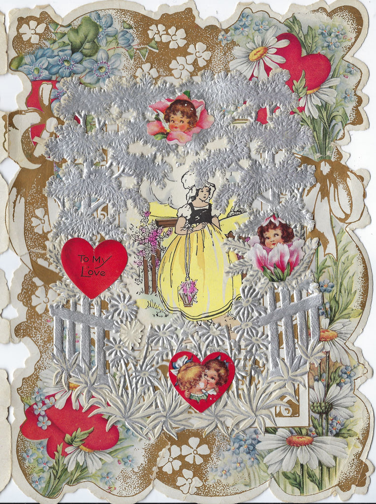 Die Cut Embossed Silver Foil Whitney Made Valentine Card with Children