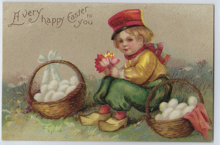 Easter Postcard Ellen Clapsaddle Little Boy with Easer Egg Basket