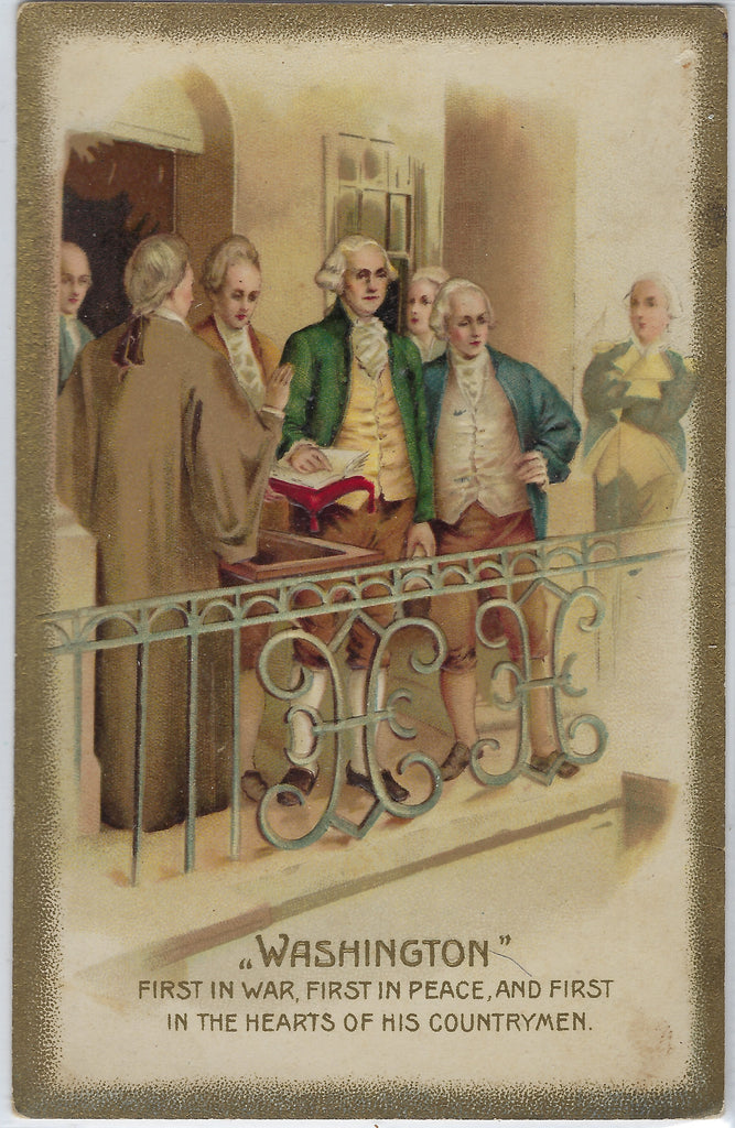 President George Washington on Balcony Winsch Publishing First in War First In Peace Patriotic Postcard