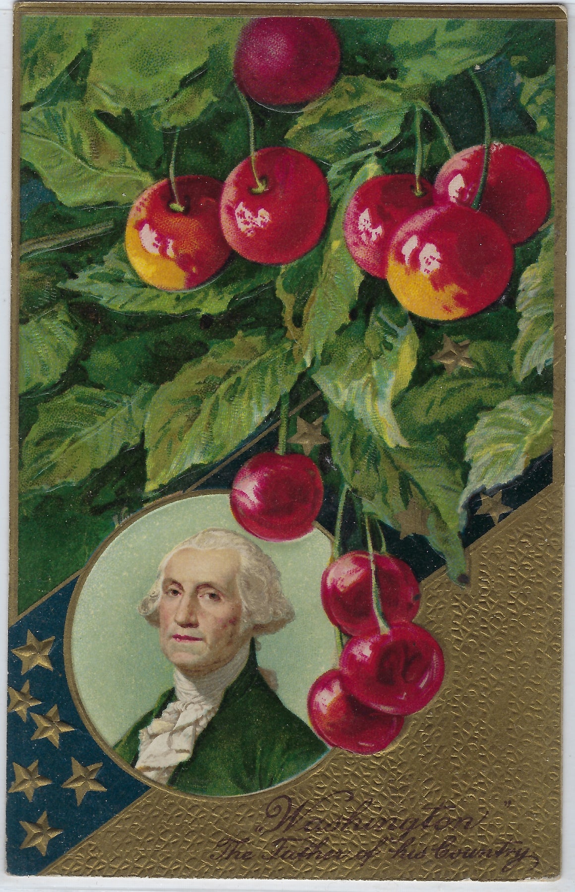 President George Washington Embossed Gold Background with Hanging Cherries Winsch Publishing