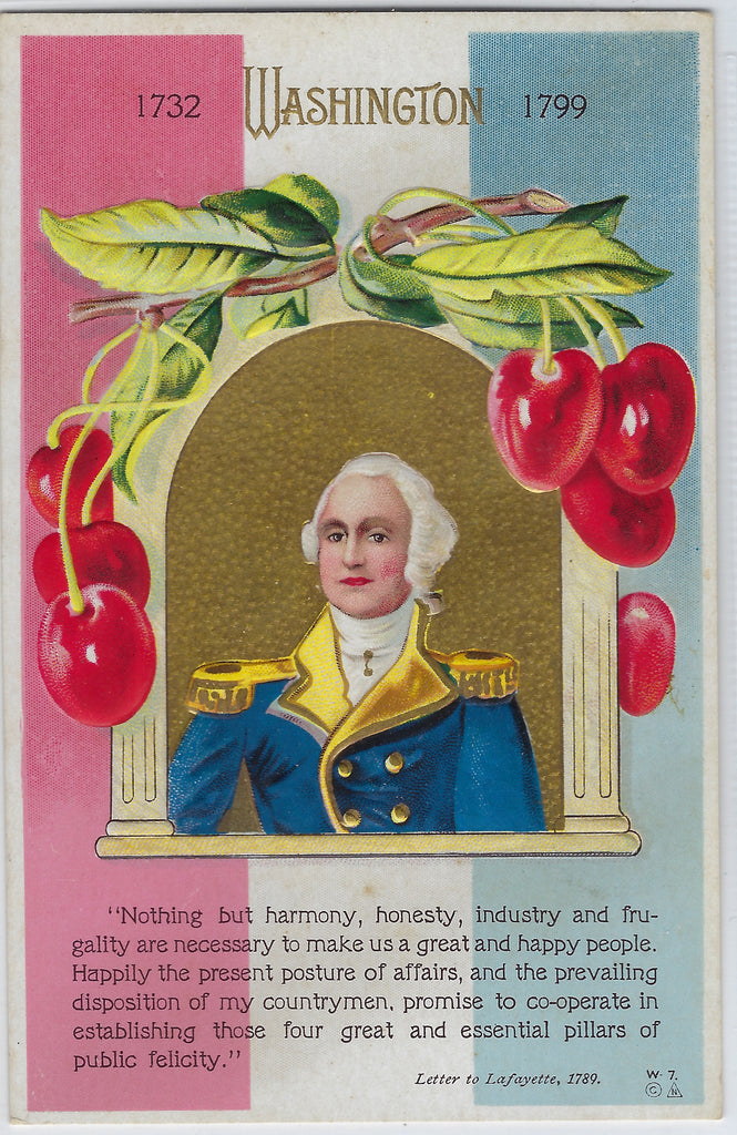 Patriotic Postcard President George Washington Gold Embossed Lafayette Letter W-7 Nash Pub