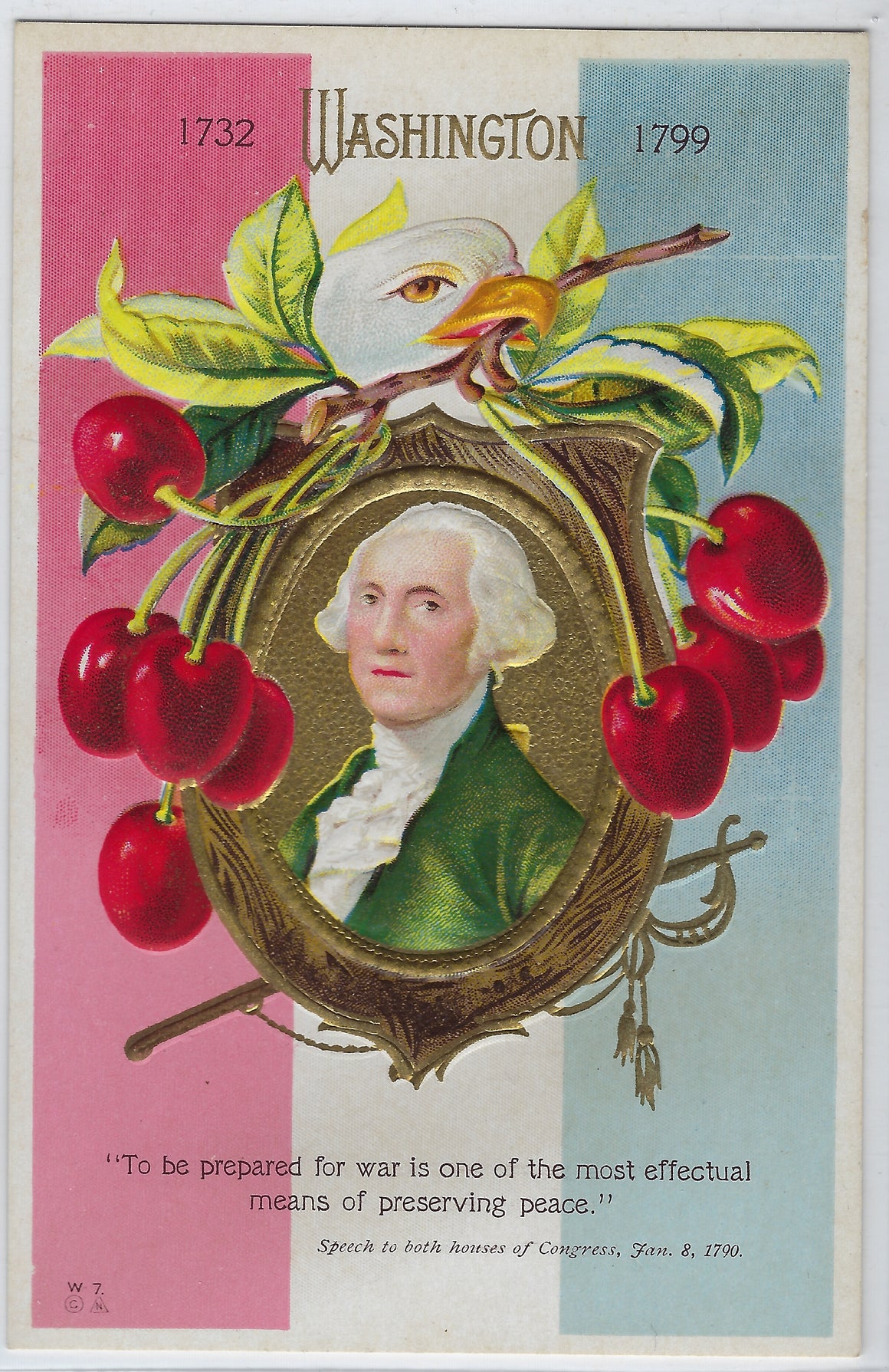 Patriotic Postcard President George Washington Gold Embossed First Speech to Congress W-7 Nash Pub