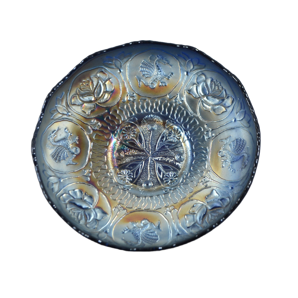 Beautiful 1900's Fenton Blue Dragon & Lotus Carnival Glass Iridescent Bowl