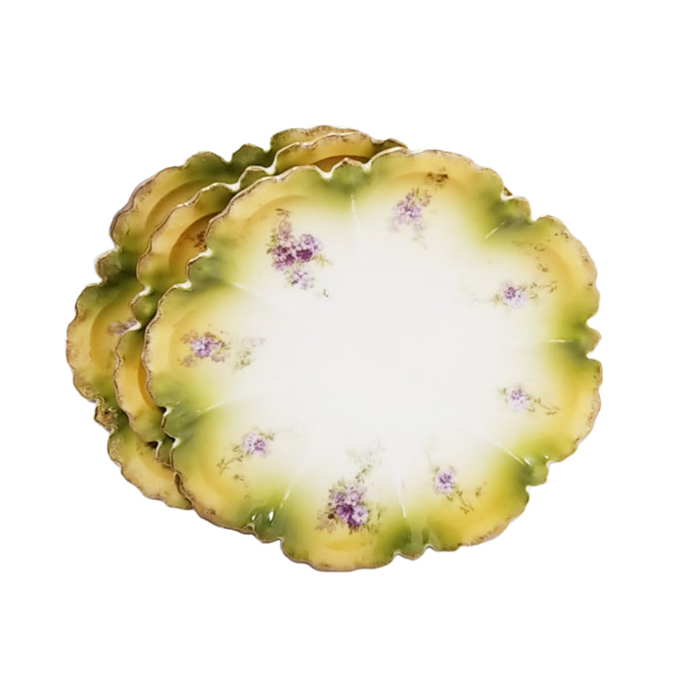 Antique Prussia Decorative Plates Set of Three (3) Purple Violet Flowers Mold 256