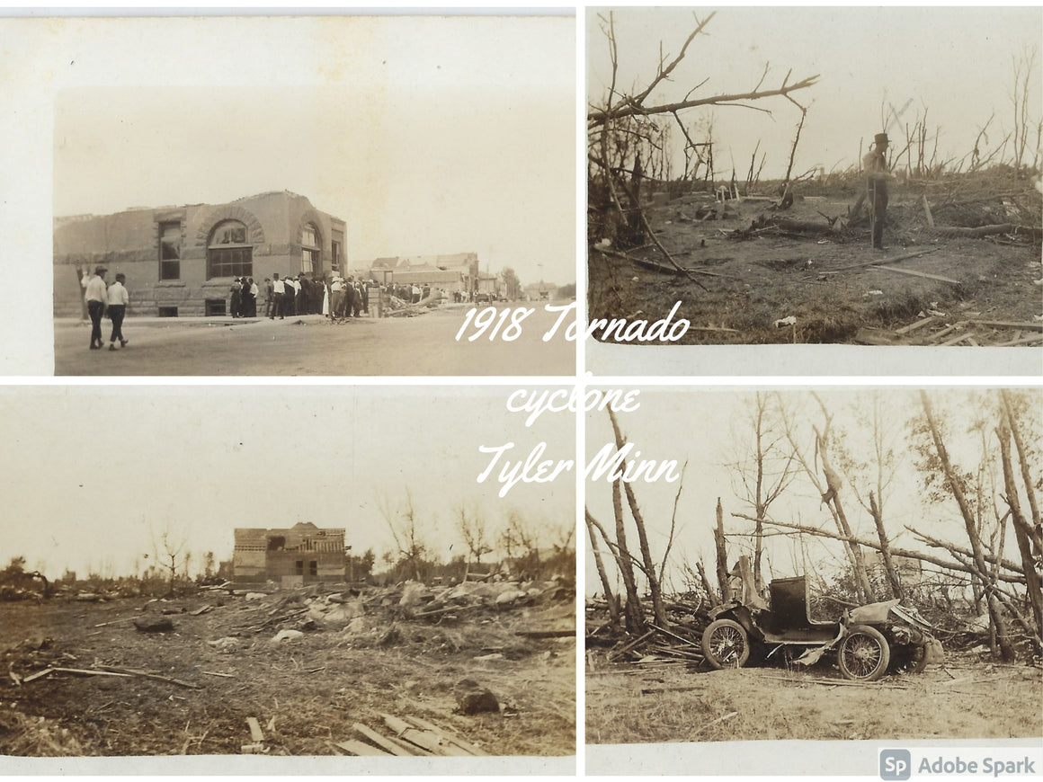 RPPC Real Photo Postcard Set of (4) Four 1918 Tyler Minnesota August 20th Cyclone Tornado Damage People Streets Buildings