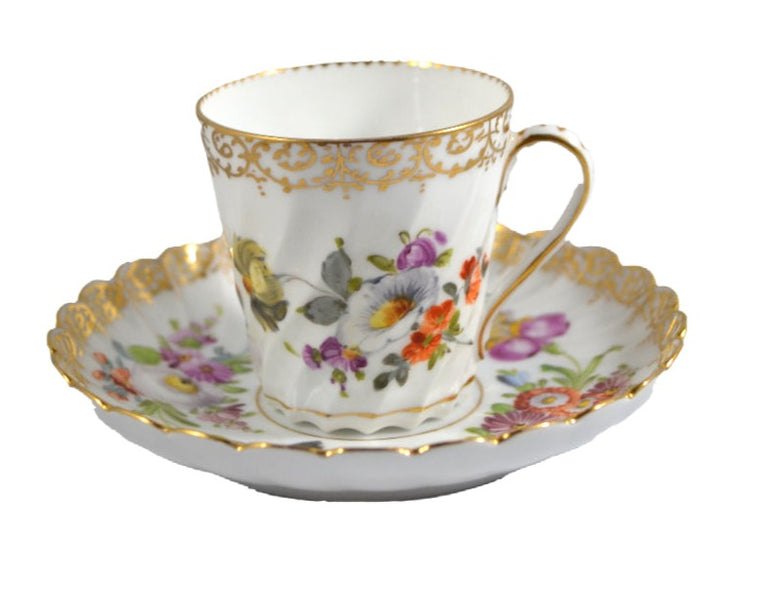 Dresden Porcelain Hand Pained Coffee Can & Saucer Set Donath and Ohme Double Mark