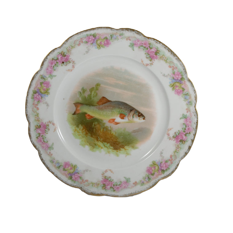 MZ Austria Porcelain Decorated Plate Trout with Rose Flower Border