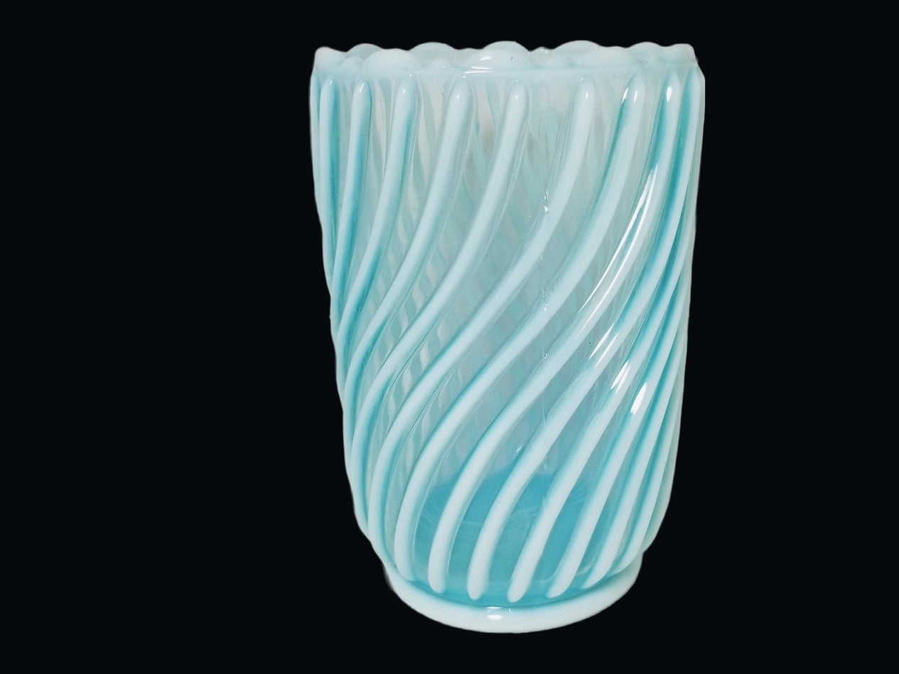 Blue Opalescent Beatty Rib & Swirl Pattern Celery Vase