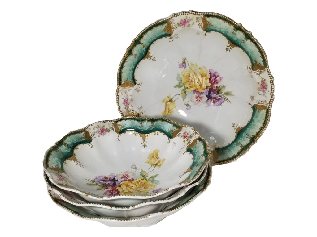 RS Prussia Four Bowl Berry Soup Serving Dish Set Mold 343 Rose Pattern