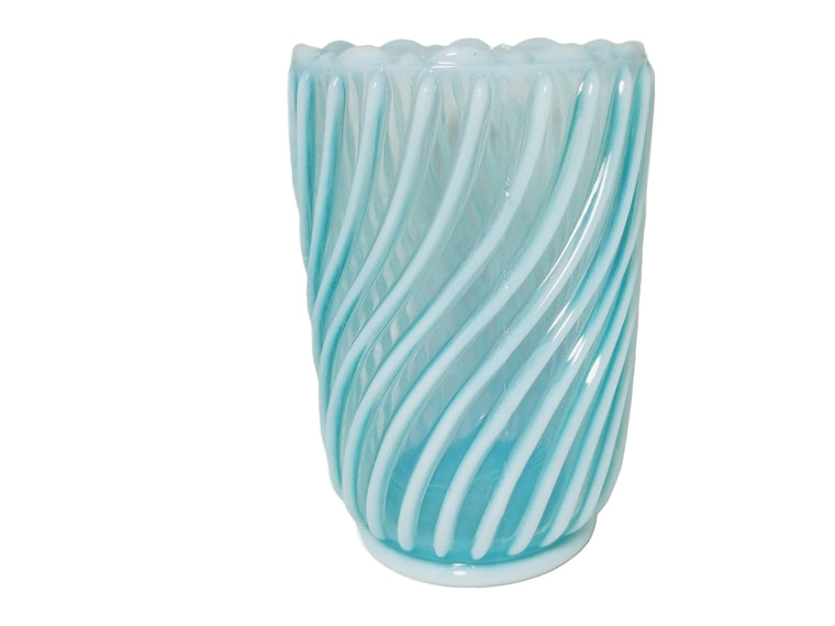 Blue Opalescent Beatty Rib & Swirl Pattern Celery Vase