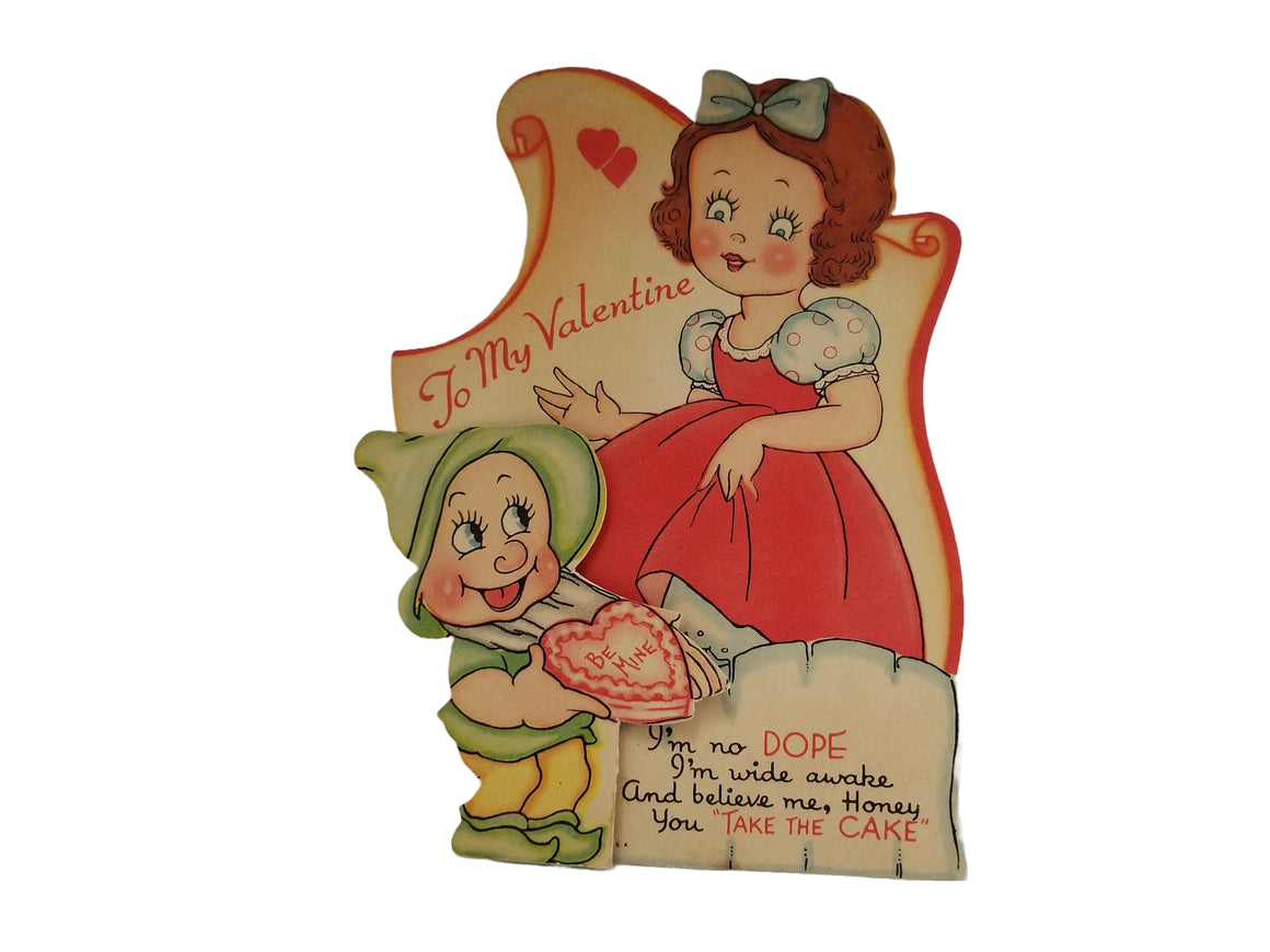 Vintage Antique Valentine Early Version of Snow White and Dopey the Dwarf Fold Out Card