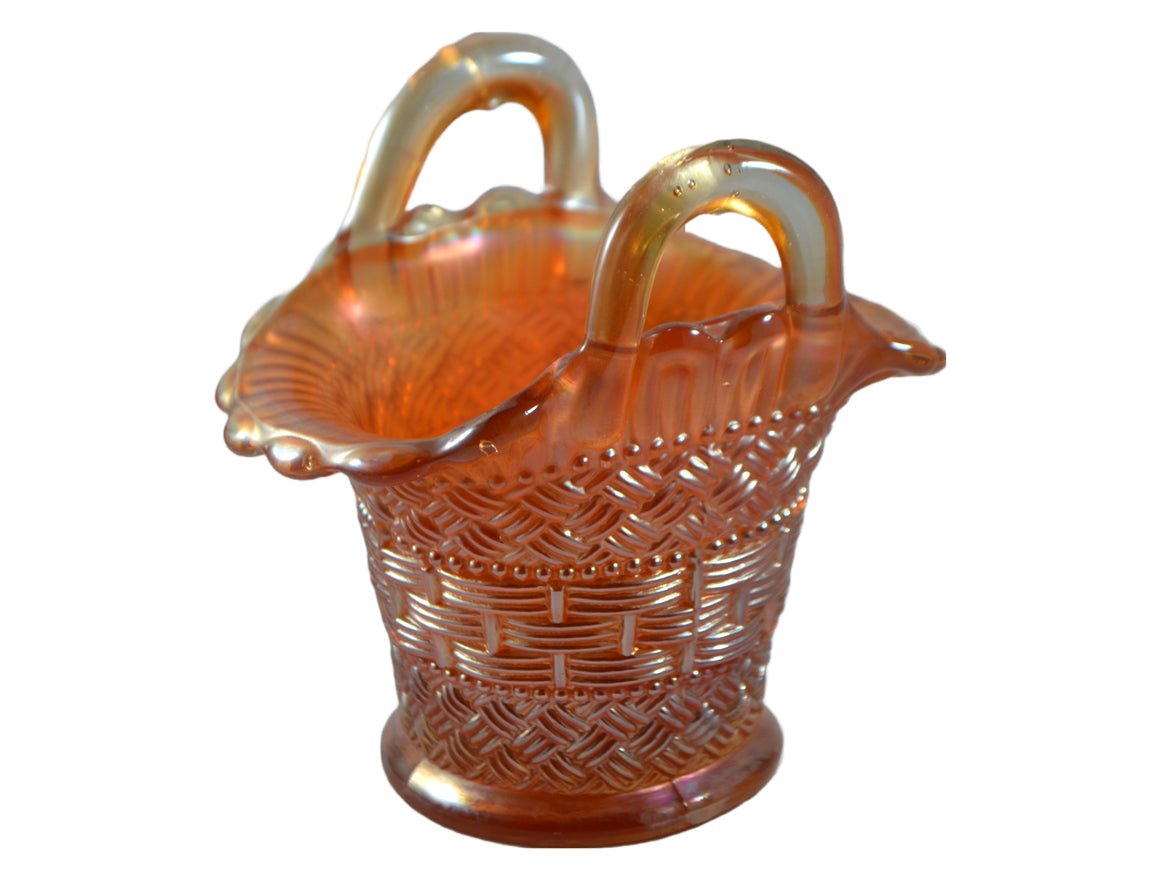 Antique 1900s Dugan Marigold Carnival Glass Beaded Basket