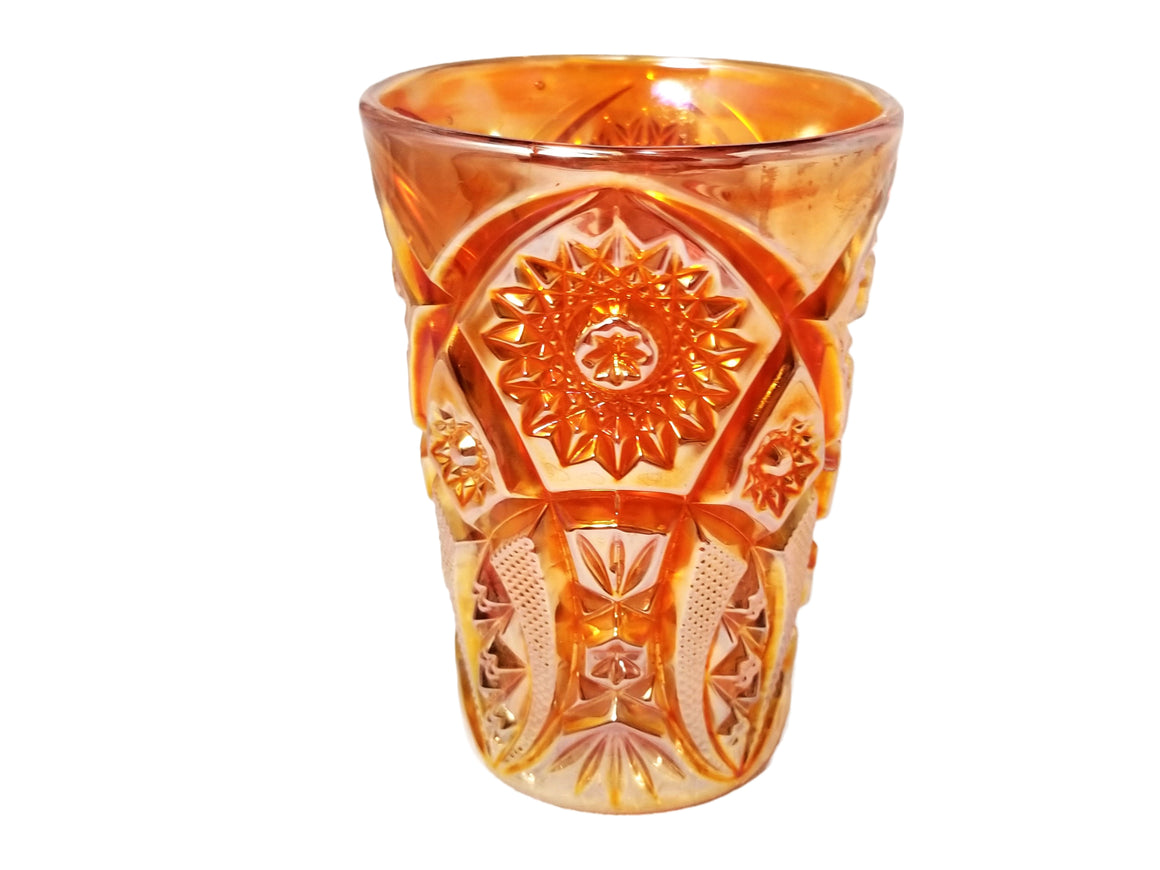 Antique Imperial Crabclaw Pumpkin Marigold Carnival Glass Tumbler
