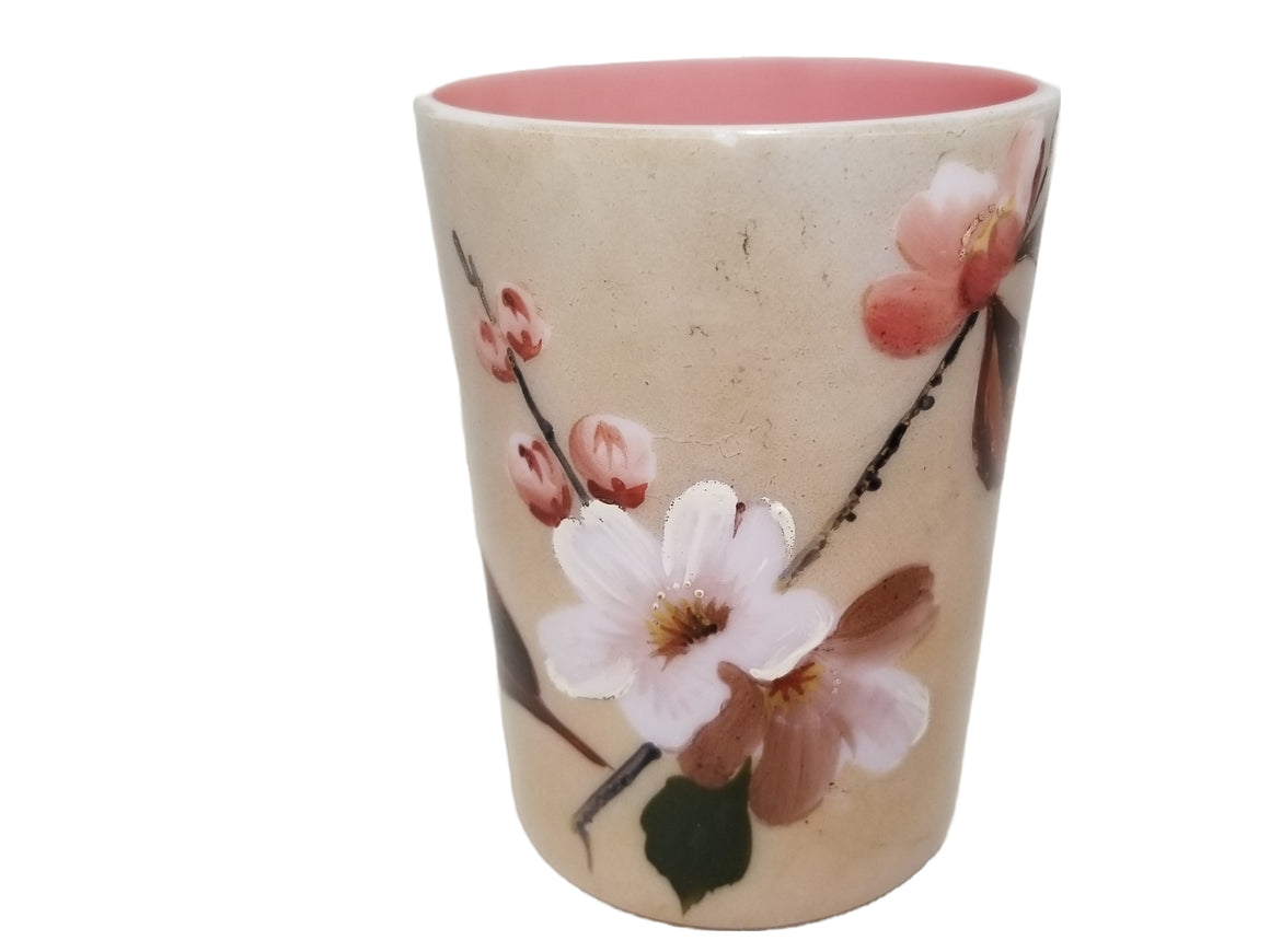 Thomas Webb Cased Glass Tumbler Brown Opalescent to Pink Enamel Painted Flowers