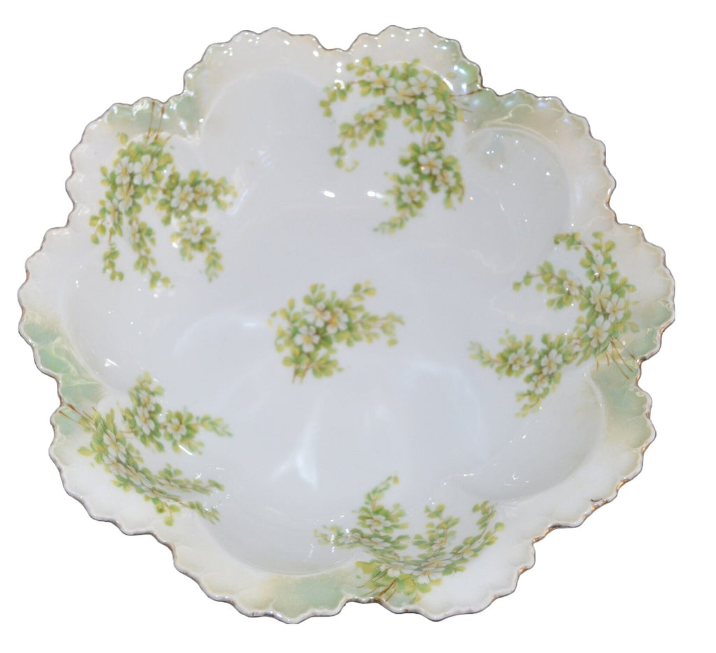 RS Prussia Porcelain Bowl Mold 254 Scalloped Rim White Blossoms