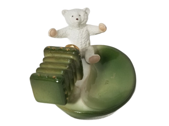 German Porcelain Pink Paw Teddy Bear with Bottle Trinket Dish Souvenir Tray