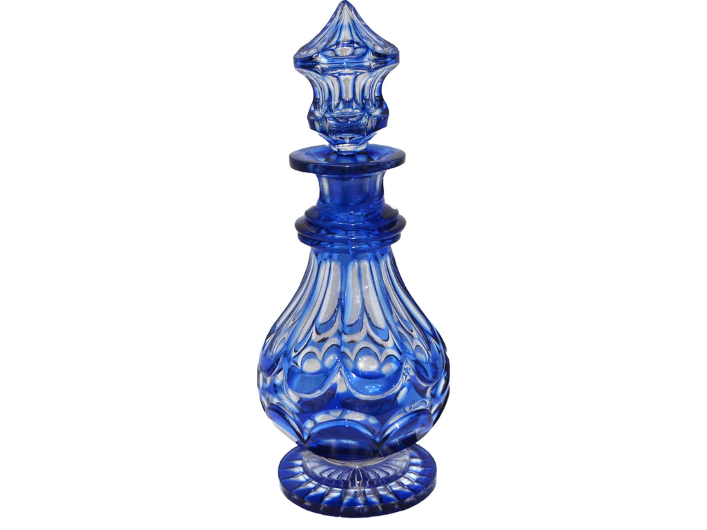 Early Cobalt Cut to Clear Glass Decanter Pedestal Base Circa 1840s