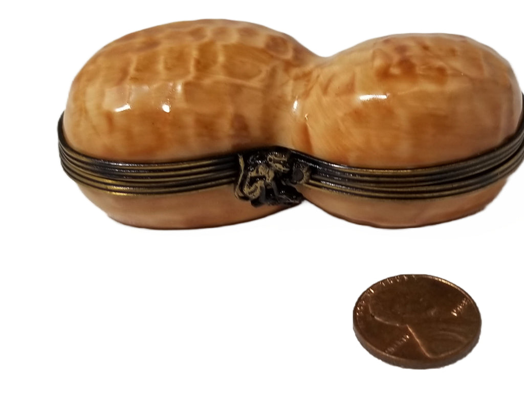Limoges Trinket Box Hand Painted Peanut with Metal Monkey Clasp