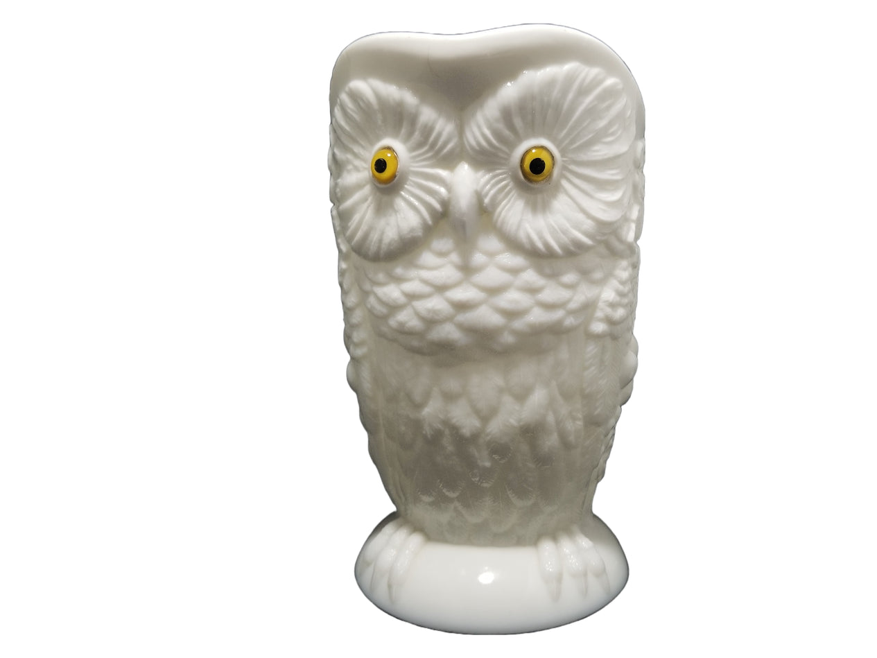 Bryce Opaque Milk Glass Figural Owl Pitcher with Glass Eyes